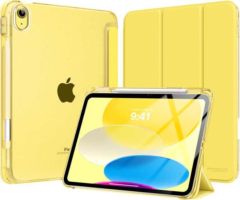 MoKo for iPad (A16) 11th Generation Case 11 Inch 2025, iPad 10th Generation Case 10.9 Inch 2022 with Pencil Holder, Slim Light Trifold Protective Cover with Hard PC Translucent Back Shell, Yellow - Image 1